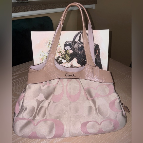 Coach Handbags - Coach Signature Monogram Blush and Beige Shoulder Bag